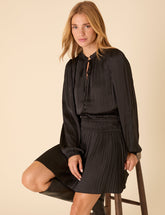 Black Long Sleeve Pleated Pilar Mini Dress