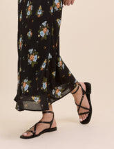 Black Leather Square Toe Strappy Sandals
