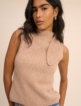 Beige Wool-Blend Neck Tie Vest