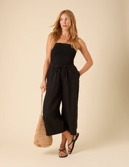 Black Linen-Blend Cropped Shona Trousers