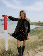 Black Floral Embroidered Tie-front Cord Eden Mini Dress