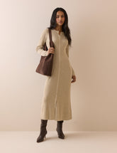 Beige Ribbed Knitted Midi Dress