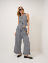 Black Gingham Wide Leg Trousers