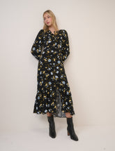 Black Floral Amara Midi Dress