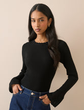 Black Crochet Trim Ribbed Top