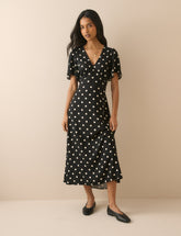 Black Polka Dot Atlas Midi Dress