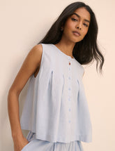 Baby Blue Pleated Shell Linen-Blend Tate Top