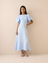 Baby Blue Puff Sleeve Zola Midi Dress