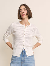(HOLD) White Pointelle Crew Neck Cardigan