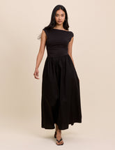 Black Draped Off Shoulder Beth Midi Dress