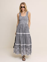 Black Gingham Shirred Tiered Darla Maxi Dress