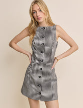 Black Gingham Boat Neck Tailored Mini Dress
