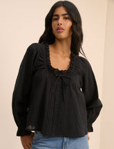 Black Broderie Anglaise Trim Lumi Blouse