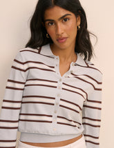 Baby Blue Striped Long Sleeve Knitted Polo Top