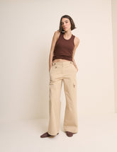 Beige Utility Wide Leg Trousers