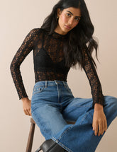 Black Lace High Neck Top