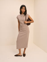 Beige Pleated Saylor Midi Dress