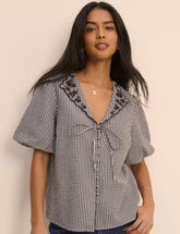 Black and White Gingham Puff Sleeve Isla Top