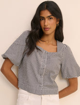 Black and White Gingham Puff Sleeve Sammie Top