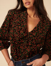 Black Cherry Print Cord Emmie Blouse