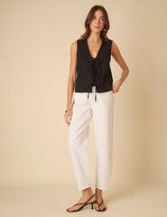 Black Linen-Blend Tie Front Tessa Top