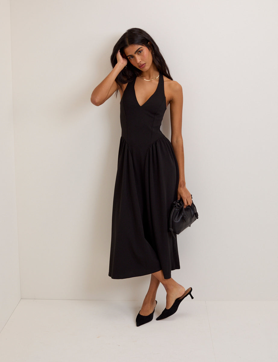Black Halterneck Amie Midi Dress