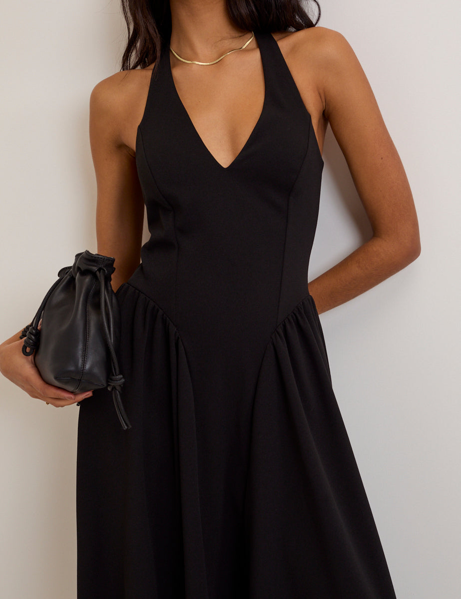 Black Halterneck Amie Midi Dress