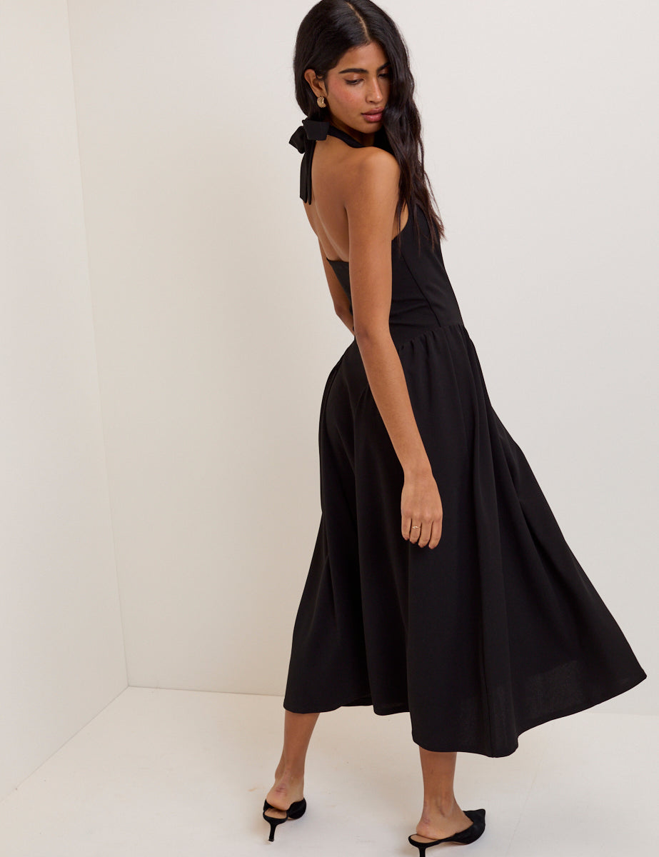 Black Halterneck Amie Midi Dress
