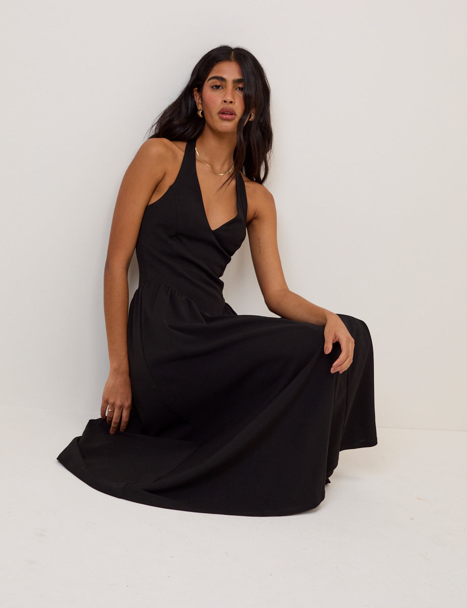 Black Halterneck Amie Midi Dress