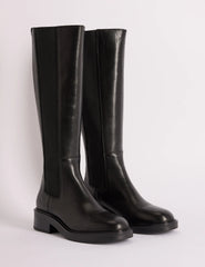 Black Leather Knee High Boots