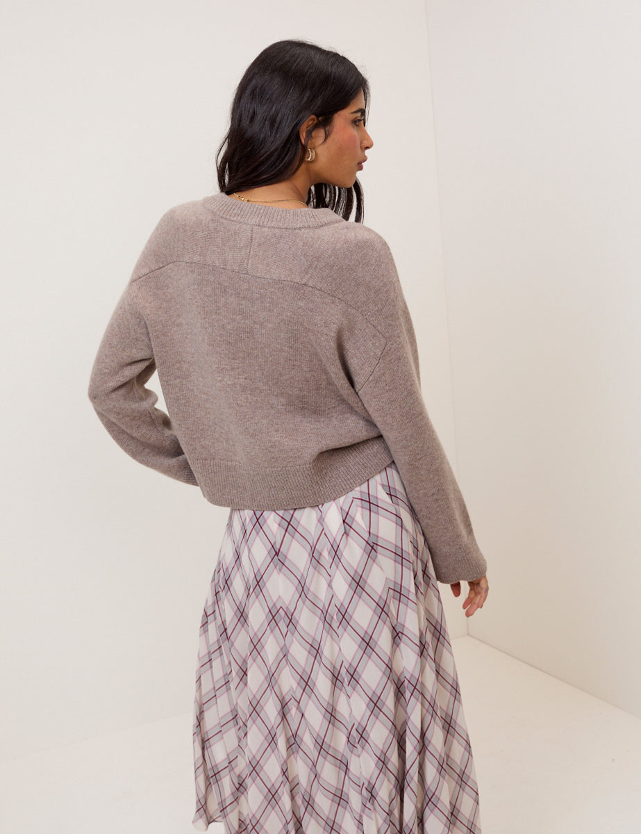 Beige V-Neck Wool Jumper