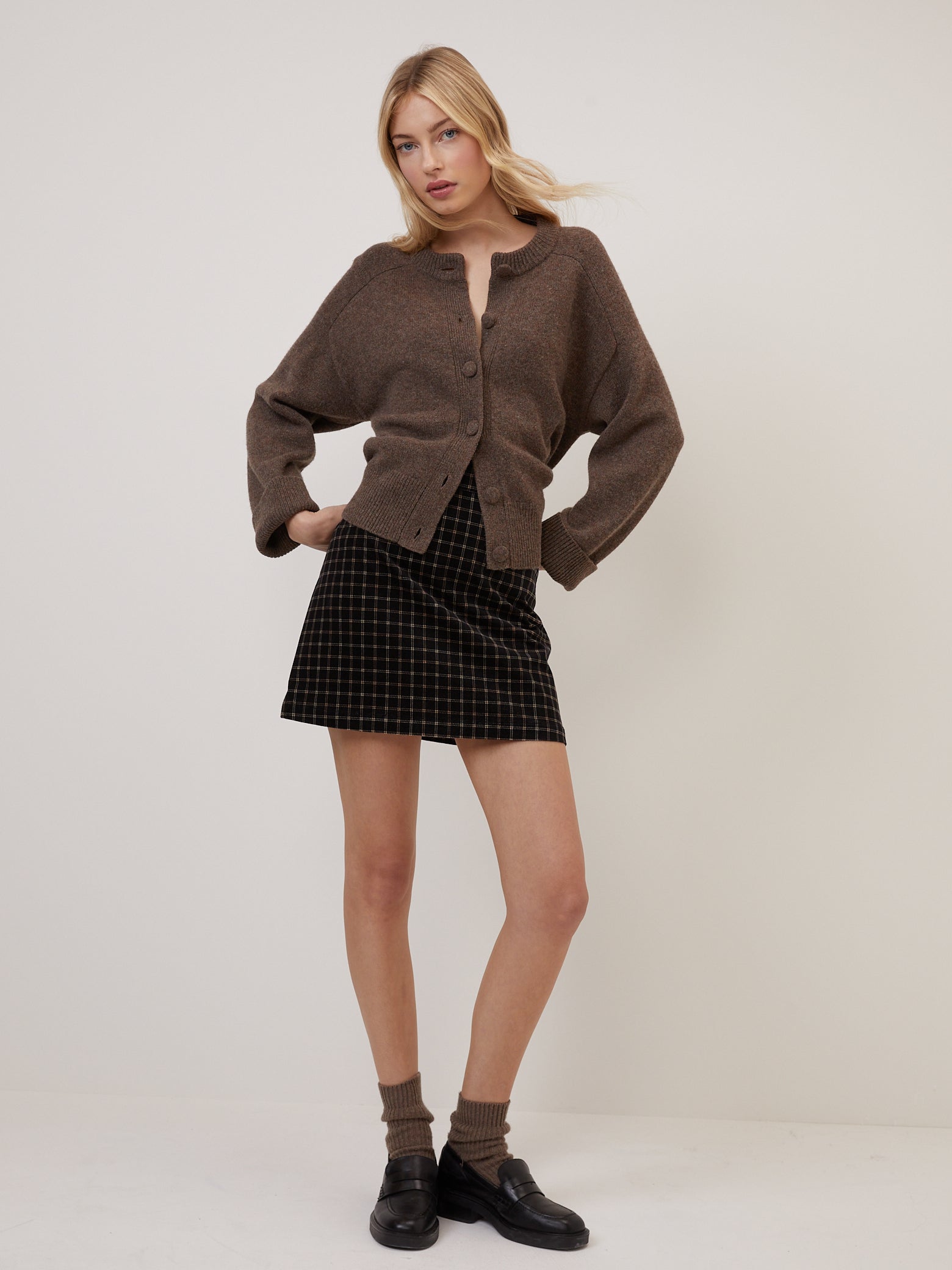 Black Cord Check Mini Skirt