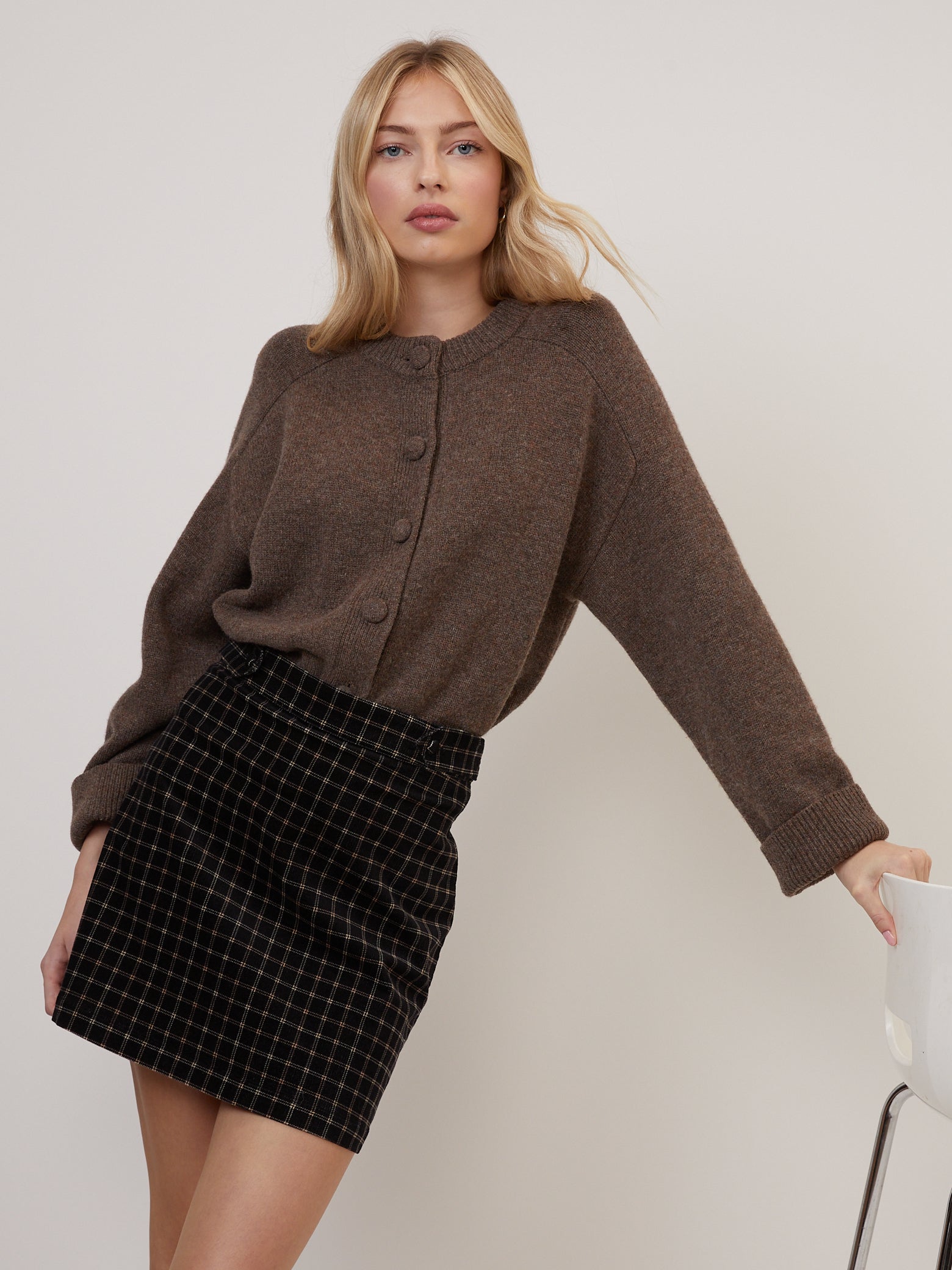 Black Cord Check Mini Skirt