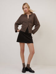 Black Cord Check Mini Skirt