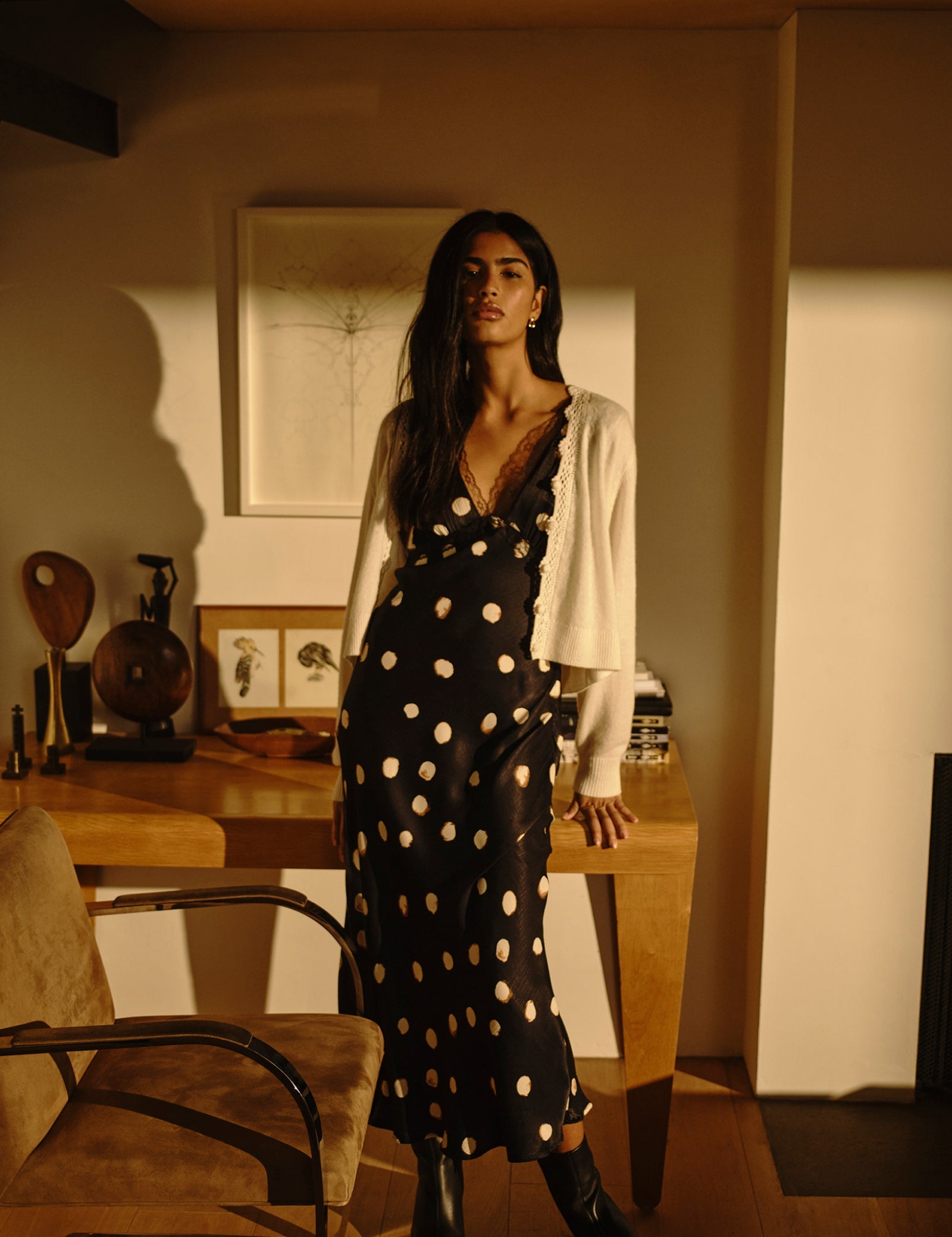 Black Polka Dot Ria Midi Dress