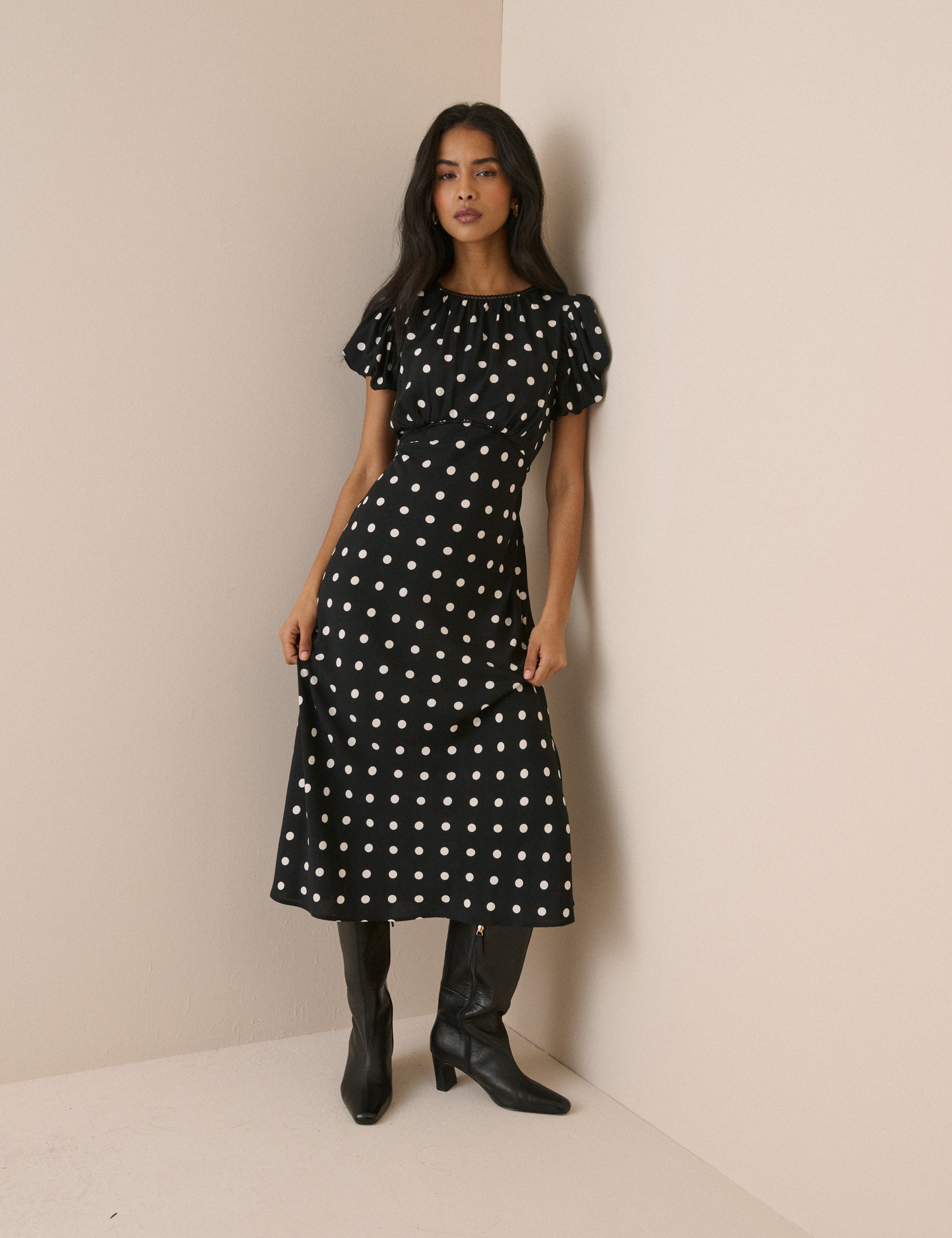 Black Polka Dot Sicily Midi Dress