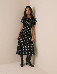 Black Polka Dot Sicily Midi Dress