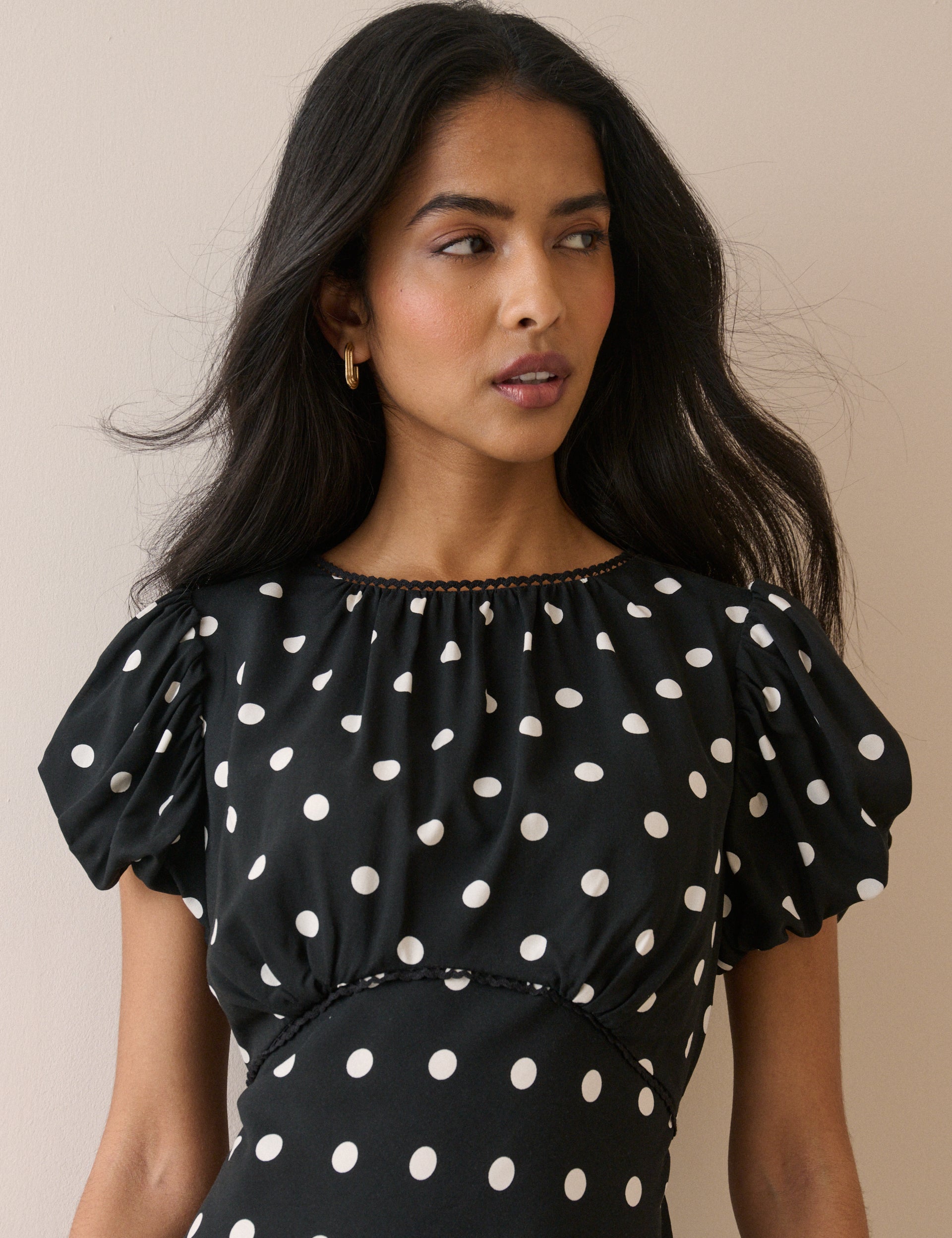 Black Polka Dot Sicily Midi Dress