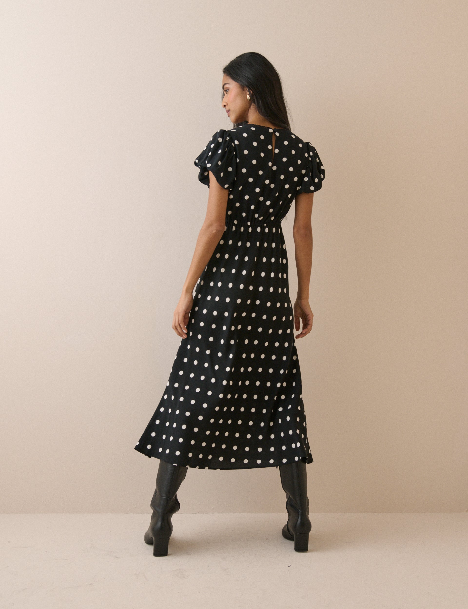 Black Polka Dot Sicily Midi Dress