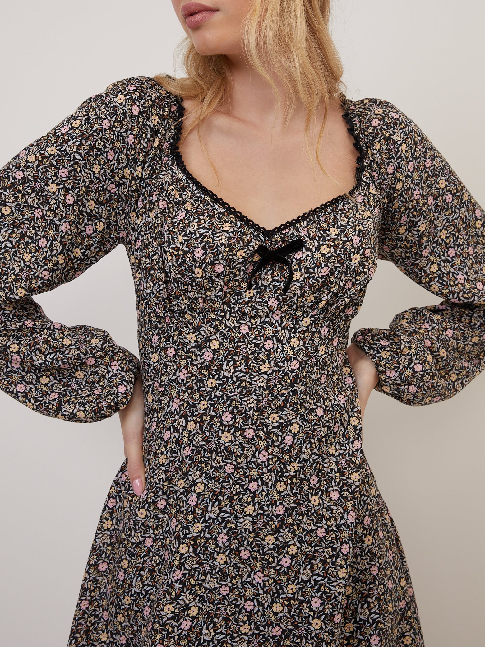 Black Ditsy Floral Lillie Mini Dress