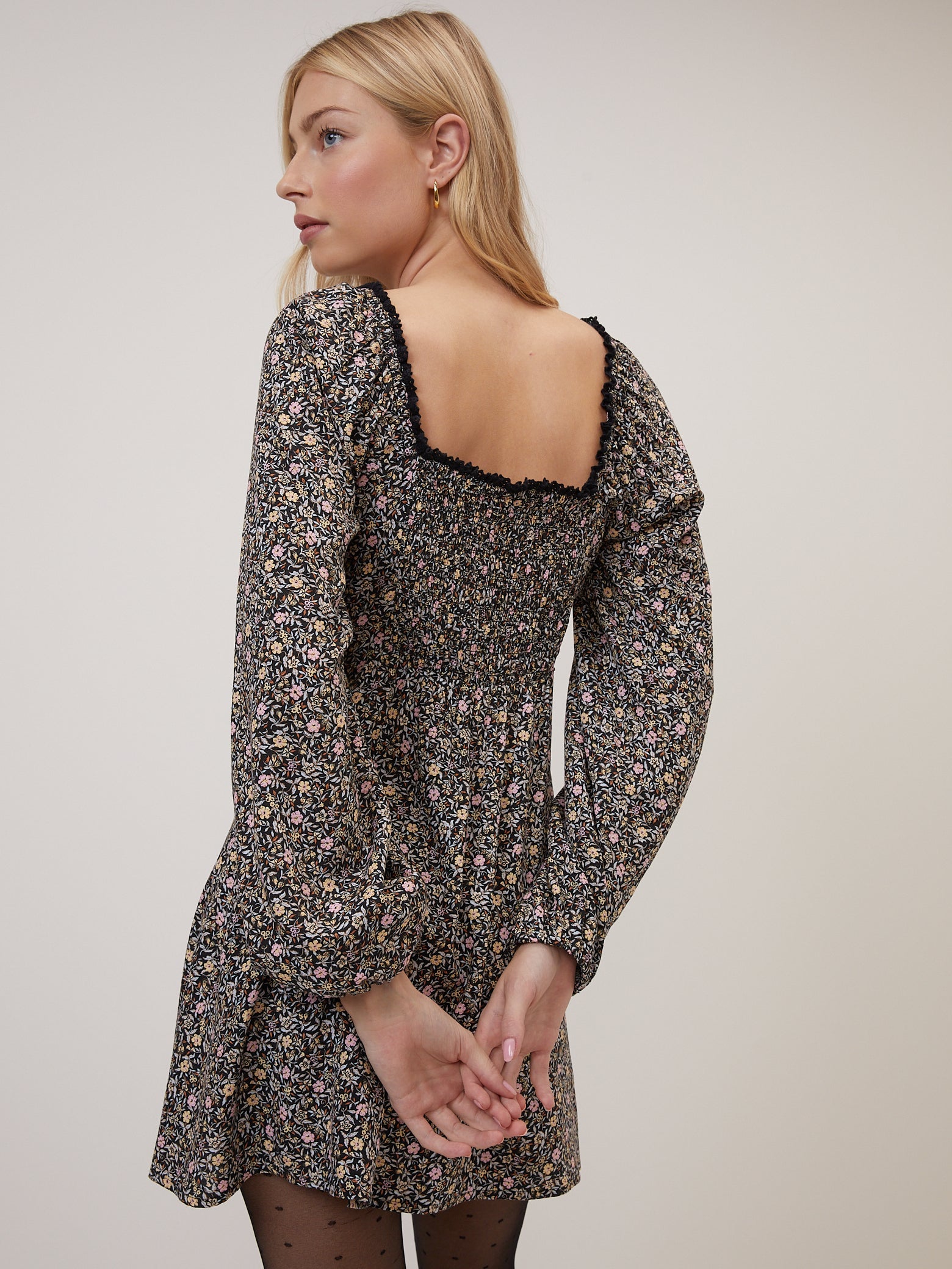 Black Ditsy Floral Lillie Mini Dress