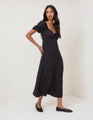 Black Polka Dot Lace Trim Keka Midi Dress