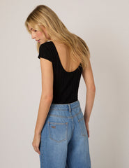 Black Pointelle Knitted T-Shirt