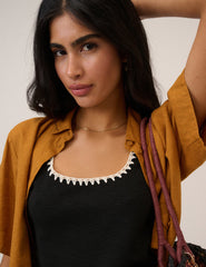 Black Crochet Trim Vest Top