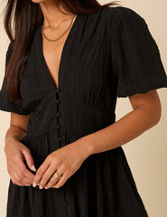 Black Short Sleeve Starlight Midi Dress