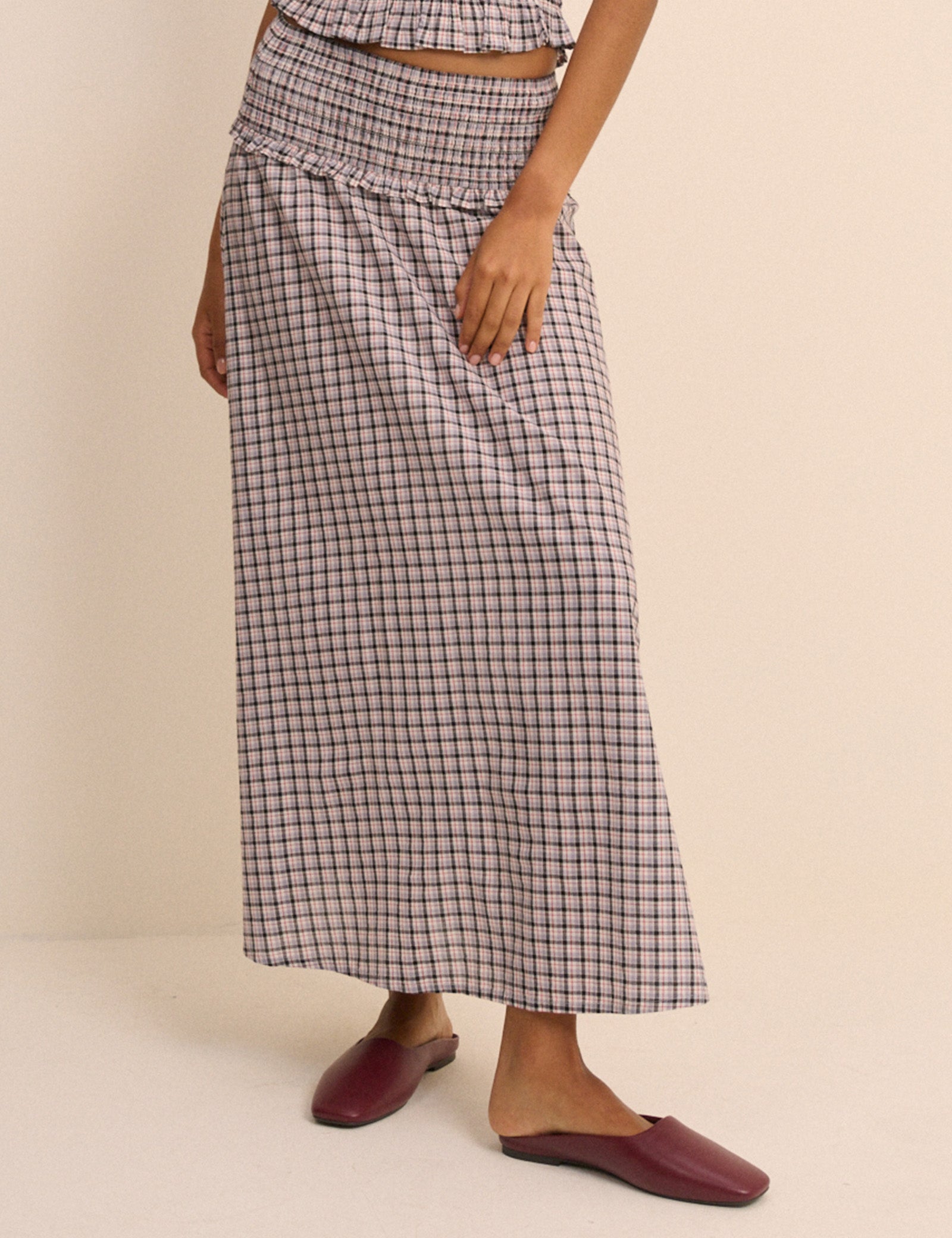 Black and Blue Check Shirred Ronda Skirt