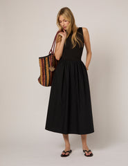 Black Fitted Bodice Eliana Midi Dress