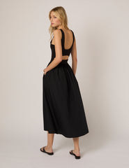 Black Fitted Bodice Eliana Midi Dress