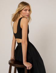 Black Fitted Bodice Eliana Midi Dress