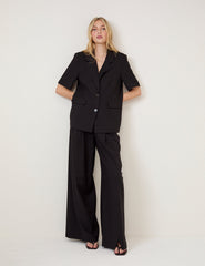 Black Pleated Wide Leg Trousers